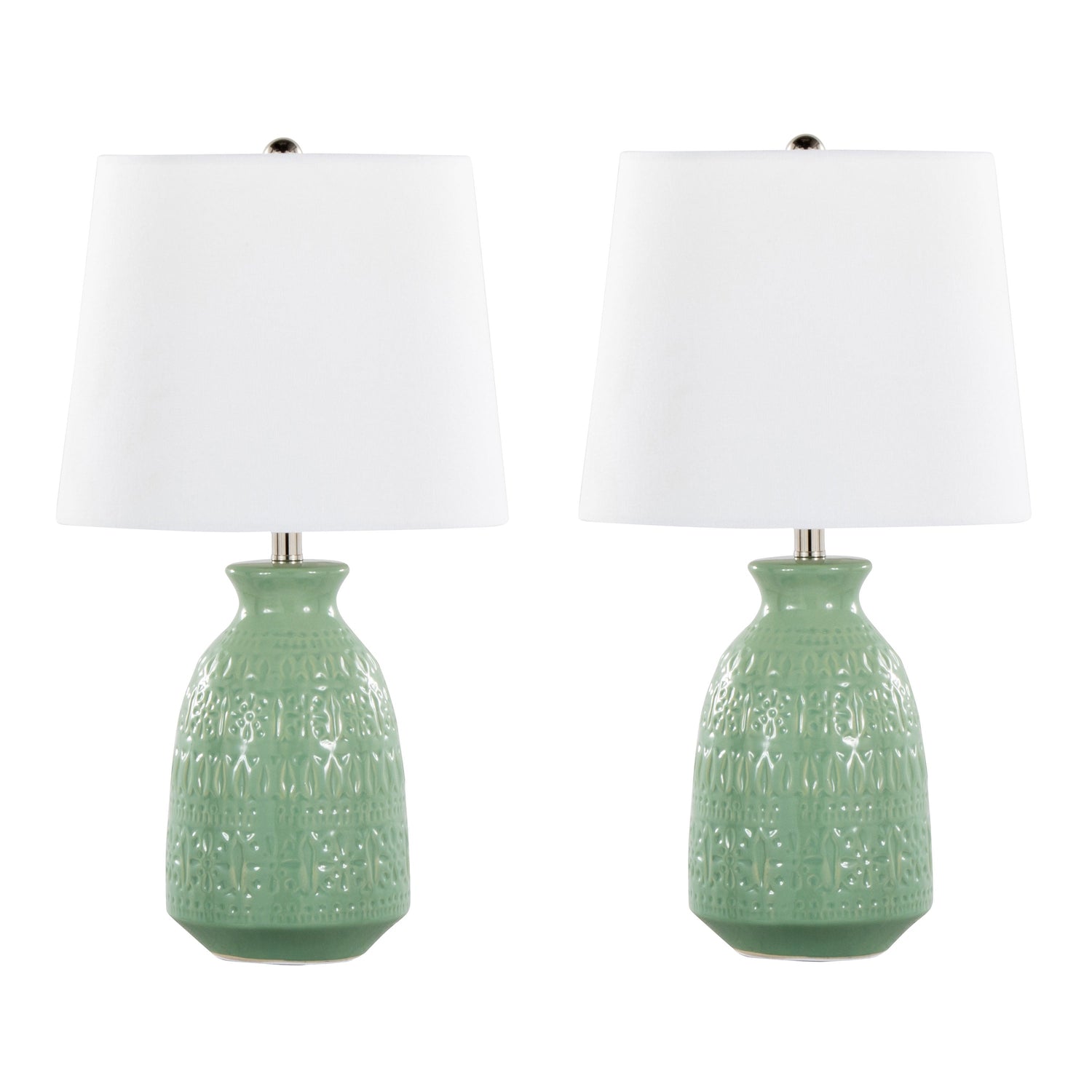 Balconee 20" Ceramic Table Lamp with Vase Shaped Base and Textured Pattern, Set of 2