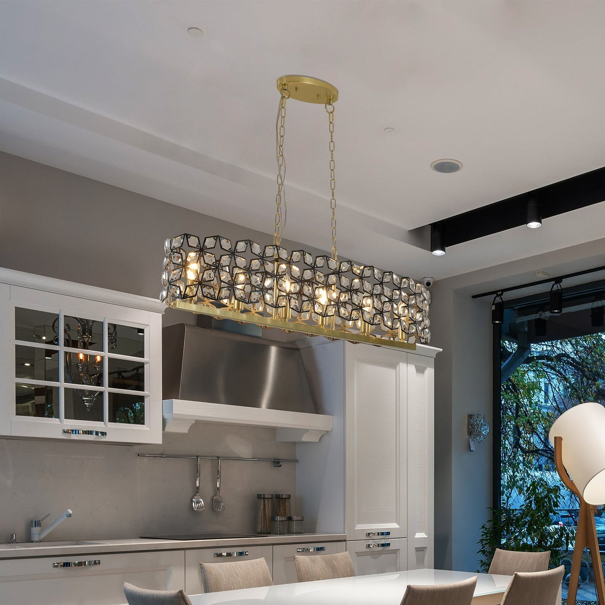 39" Contemporary Crystal and Black-Gold Pendant Chandelier