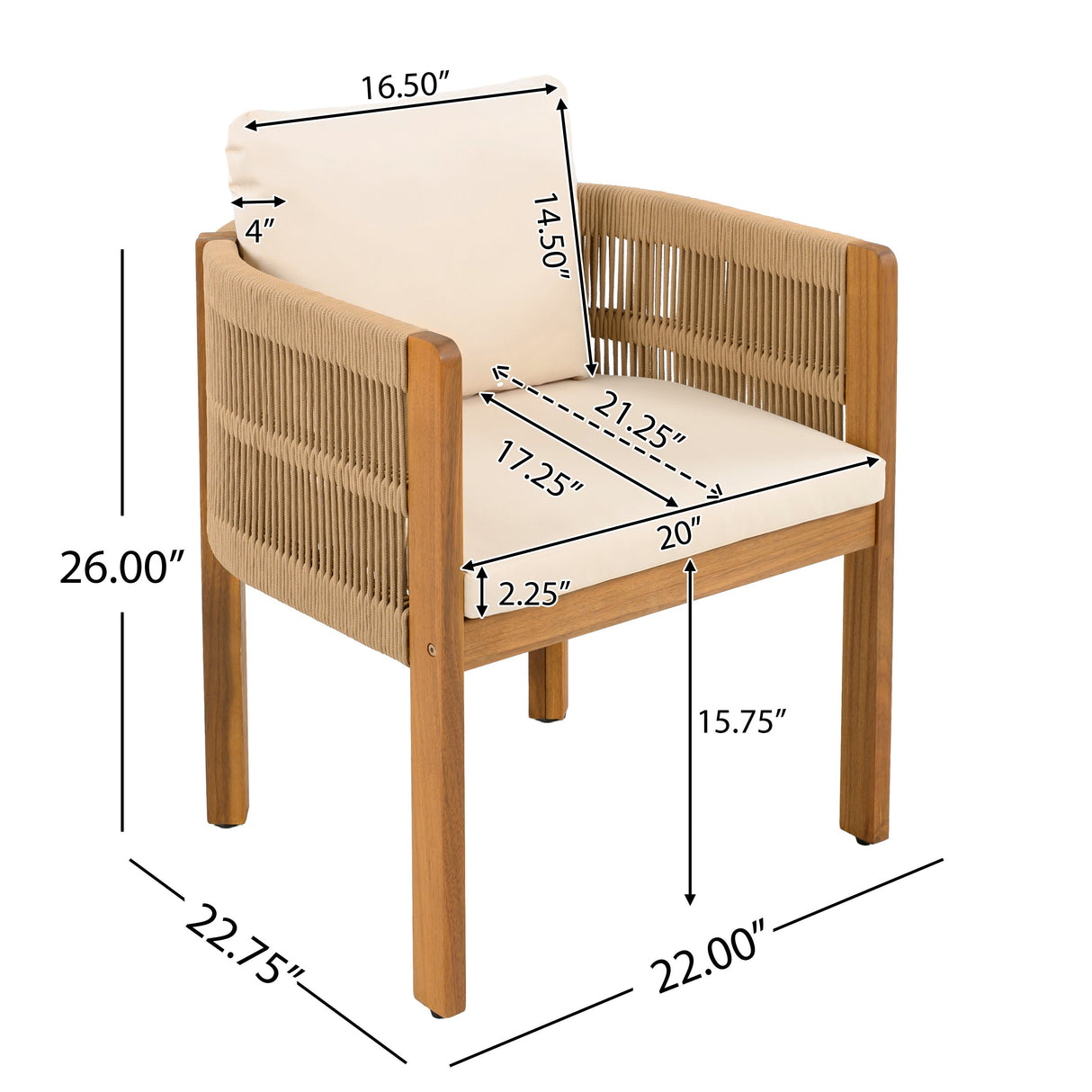 Outdoor Dining Set with Acacia Wood Table and 4 Chairs - Beige