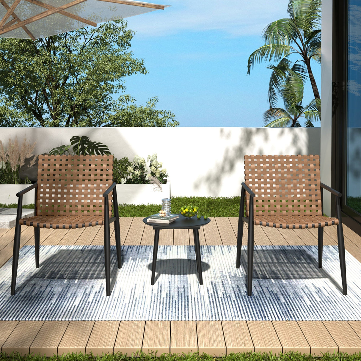Modern Outdoor Chat Set: 2 Rattan Chairs with Side Table