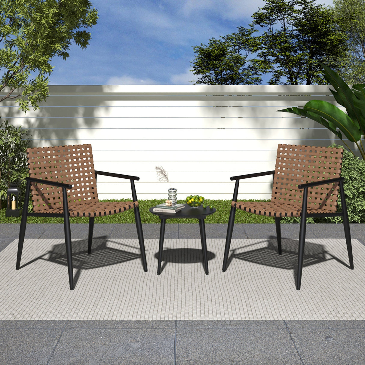 Modern Outdoor Chat Set: 2 Rattan Chairs with Side Table