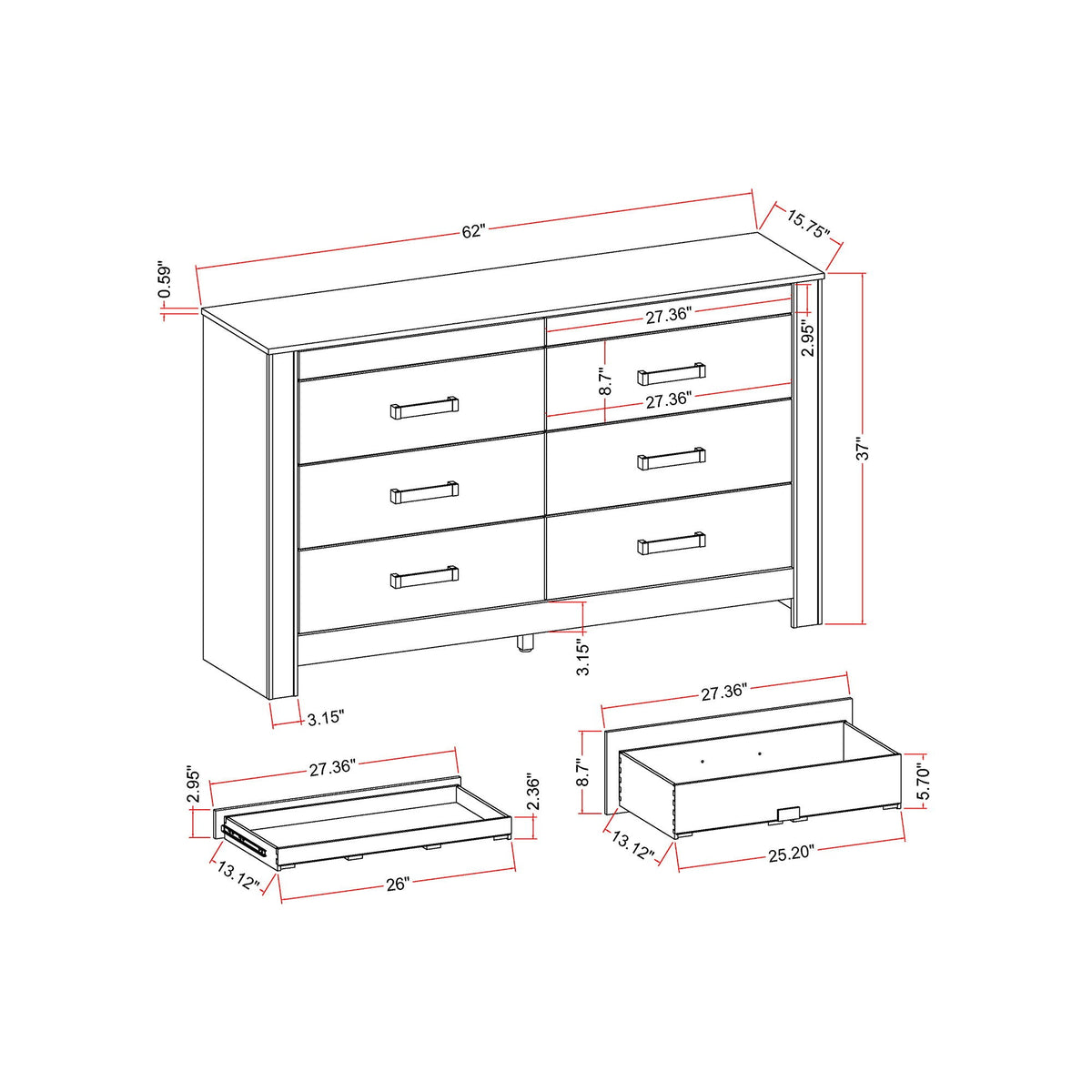 Lorenzo - Dresser With Hidden Jewelry Compartment And Bar Handles In - Silver