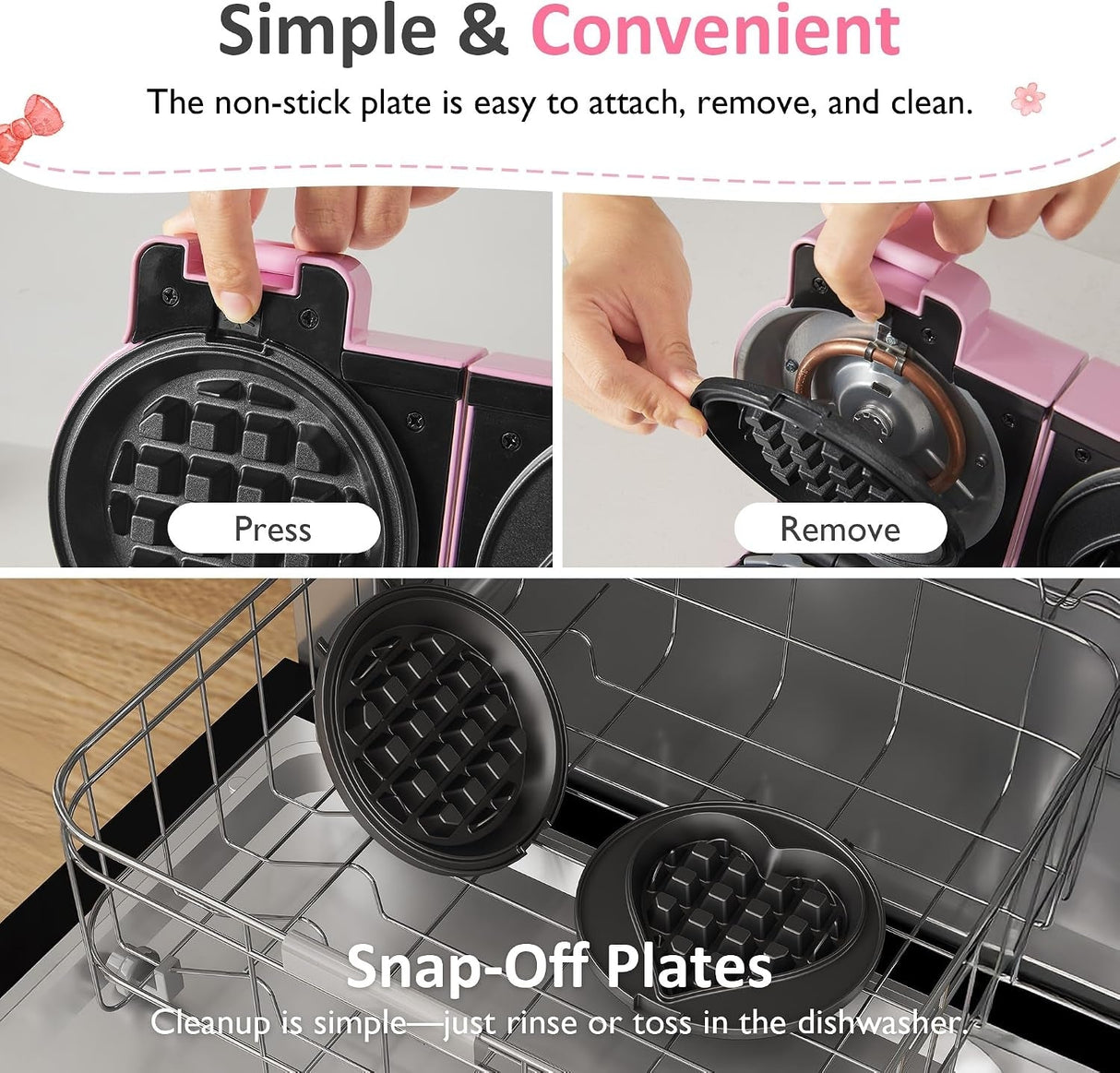 2 In 1 Heart Shape Waffle Maker - 4.6'' Double Mini Waffle Iron