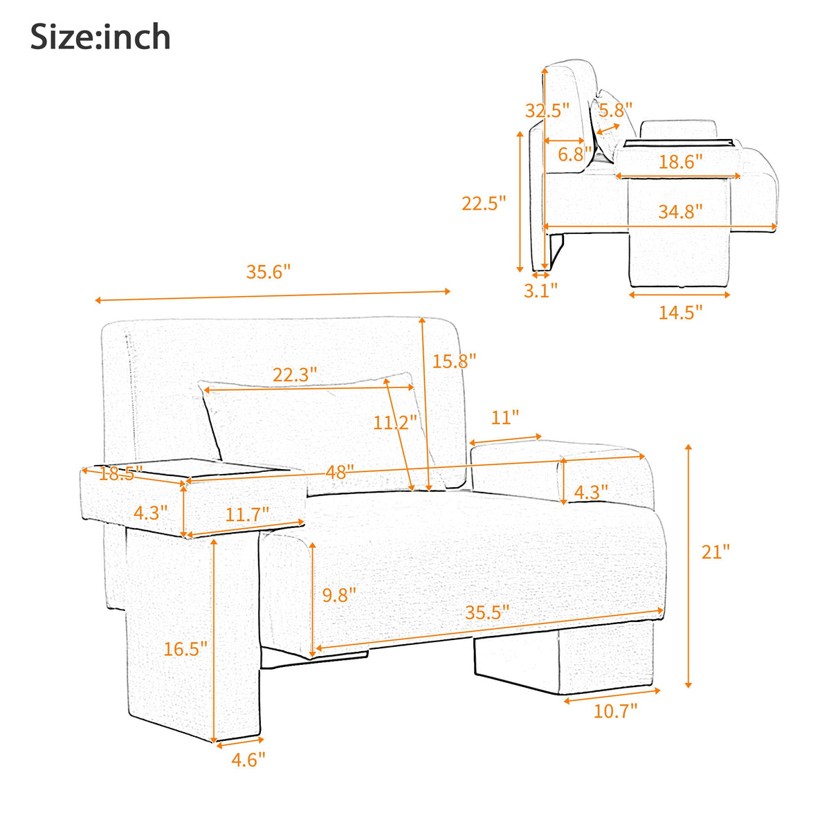 Modern Oversized Armchair With Soft Cushion For Living Room
