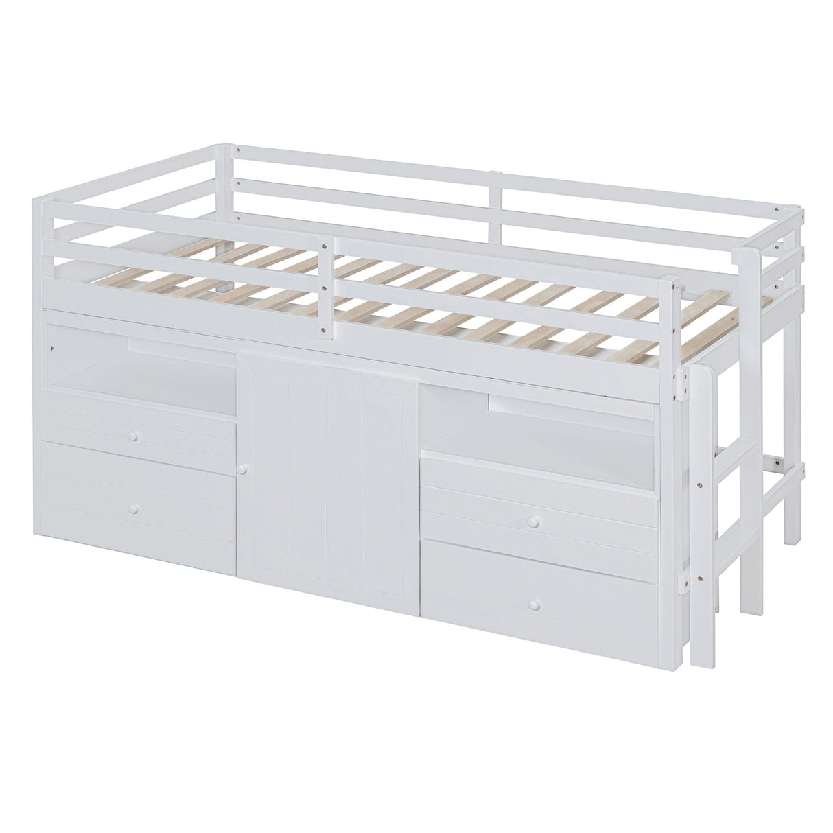 Loft Bed With 4 Drawers, Underneath Cabinet And Shelves