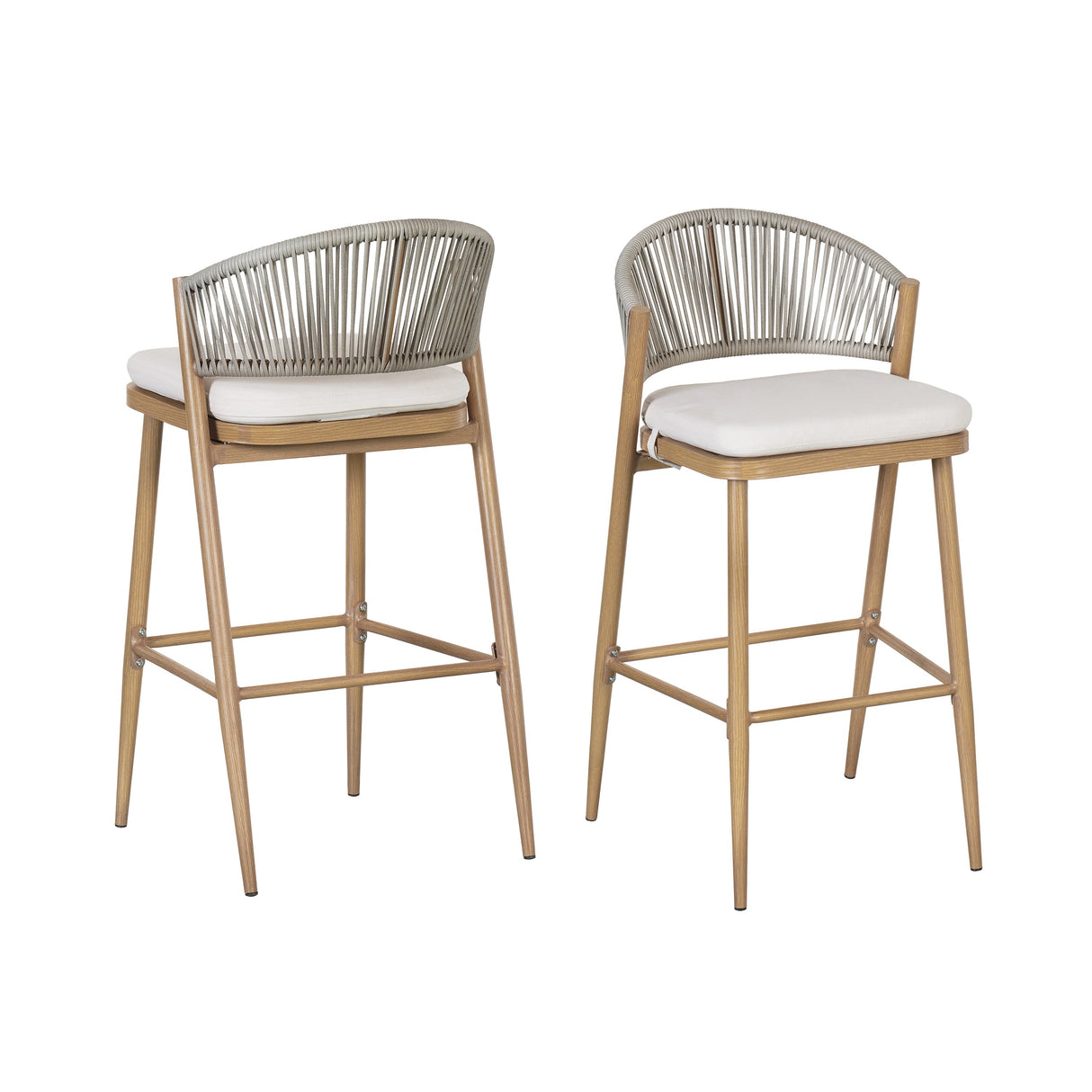 Outdoor 30.25' Bar Height Aluminum Frame Counter Stools with Scallop-shaped Backrest & Water-resistant CushionsSet of 2Maple Finish