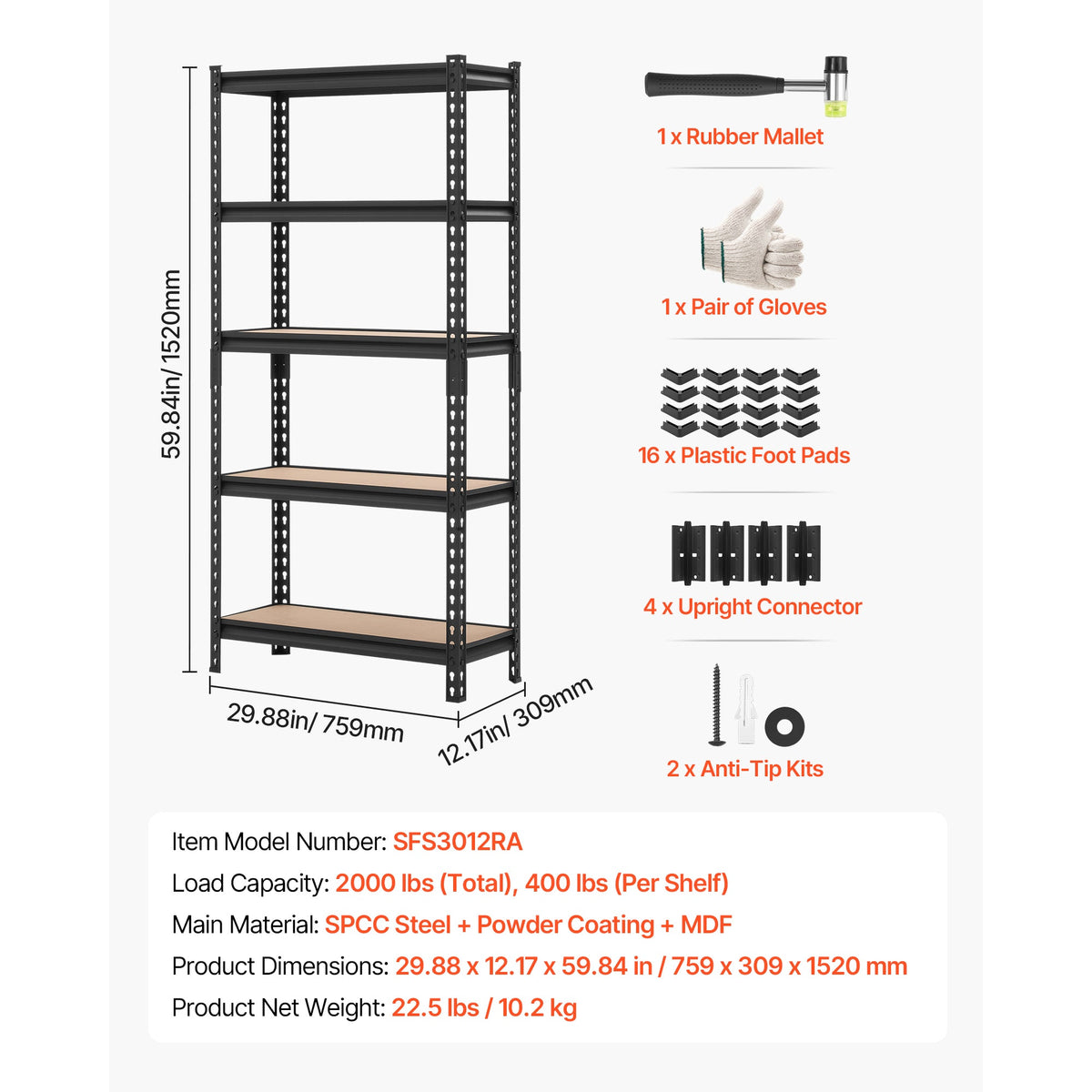 5-Tier Adjustable Heavy Duty Metal Storage Shelves