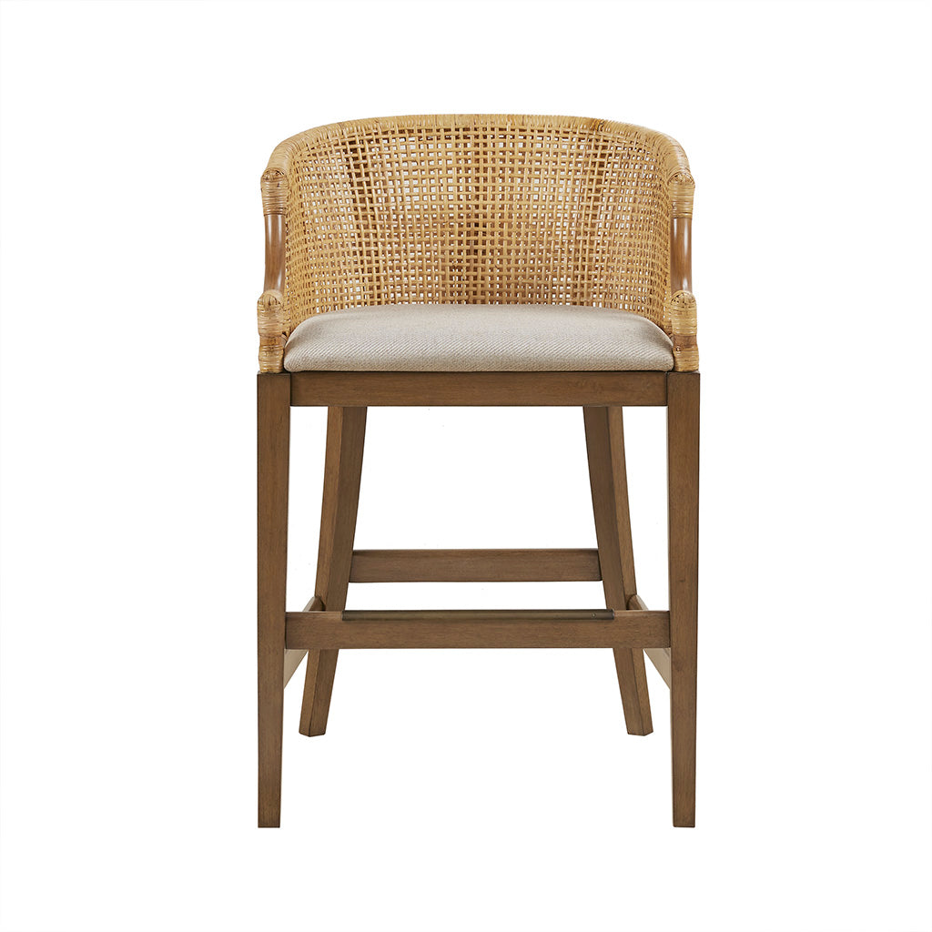 Broadenx 25" Counter Stool with Rattan Rounded Back and Recessed Arms