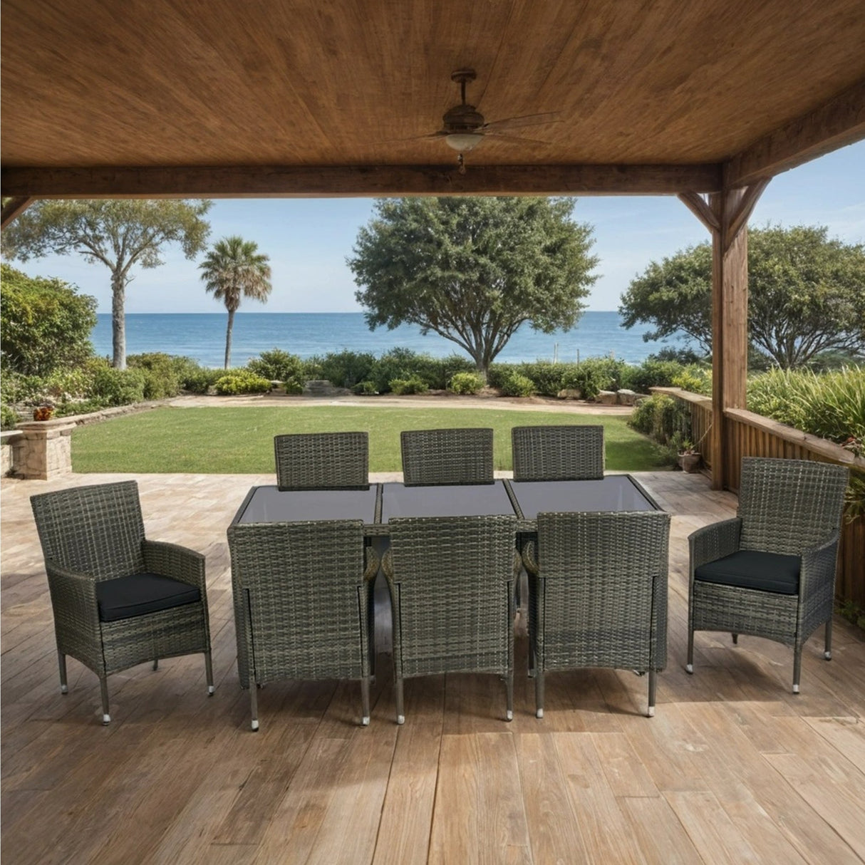 9 Piece Outdoor Patio Wicker Dining Set