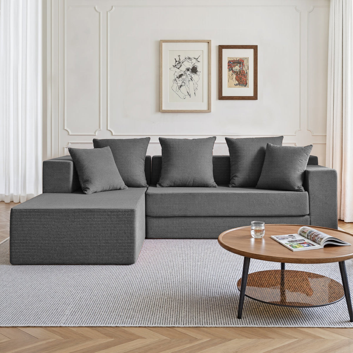 106.5" Convertible L-Shaped Sectional Sofa Bed