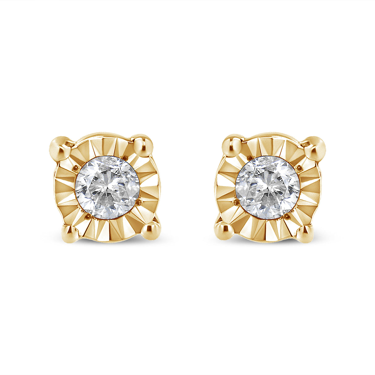 10K Yellow Gold Plated .925 Sterling Silver 1/10 Cttw Round Brilliant-Cut Diamond Miracle-Set Stud Earrings (J-K Color, I3 Clarity)