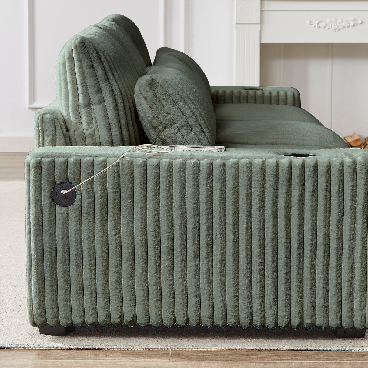 126-inch Corduroy With Cup Holder Super Large L-Shaped Sofa