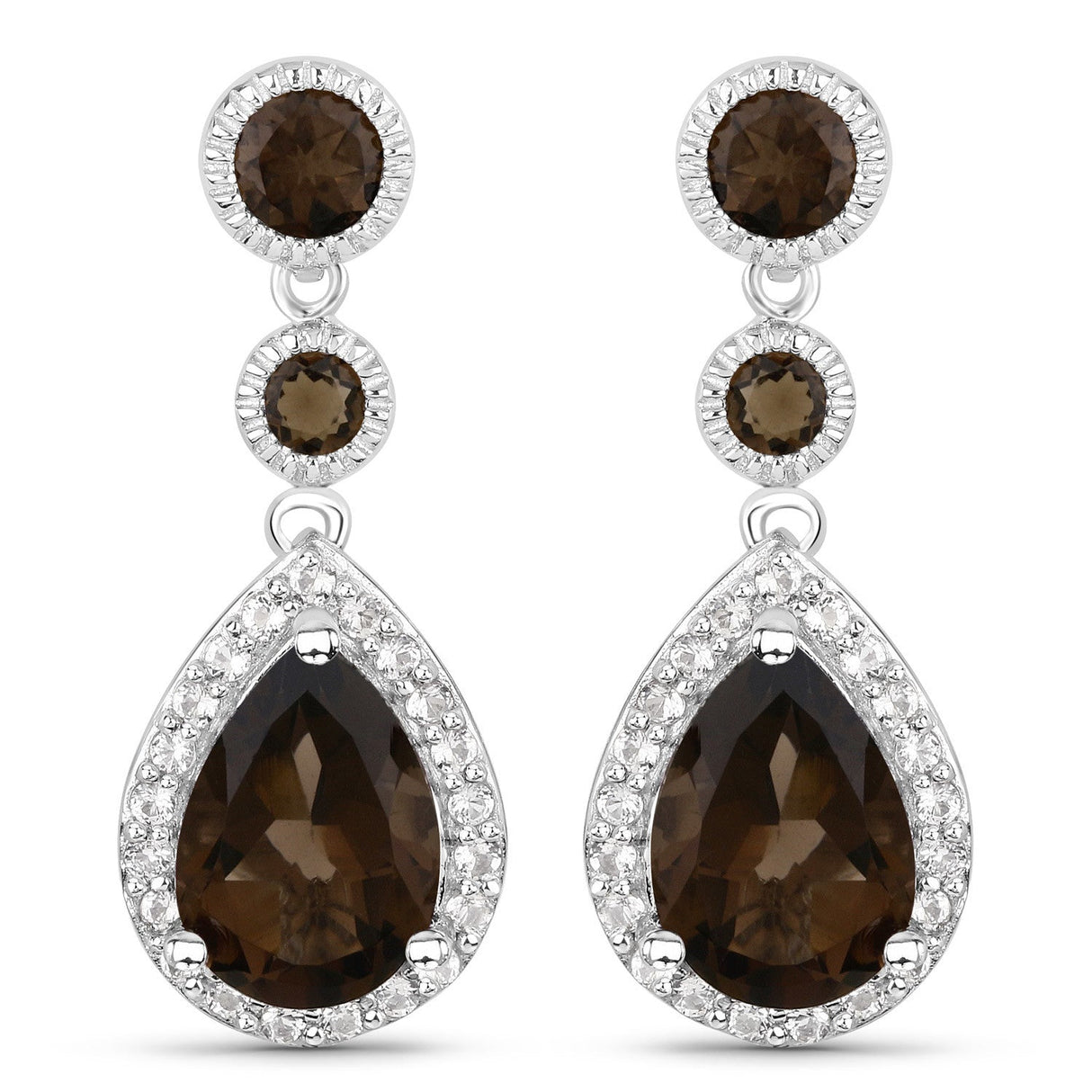 7.34 Carat Genuine Smoky Quartz and White Topaz .925 Sterling Silver Earrings