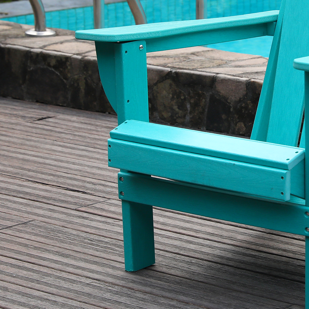 Adirondack Folding Chair with Dual Cup Holders - HDPE All-Weather Outdoor Chairs, Wood-Like Patio Chair for Backyard, Camping, Garden, Pool & Fire Pit, Lake blue