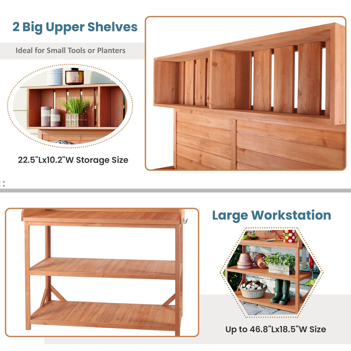 TOPMAX 65' Large Wooden Farmhouse Rustic Outdoor Potting Bench Table