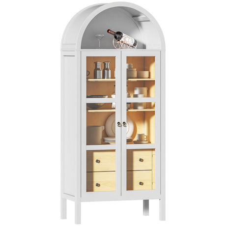 Modern Arched Cabinet with Glass Doors,72' Tall Auto Sensor Light Farmhouse Arch Storage Cabinet