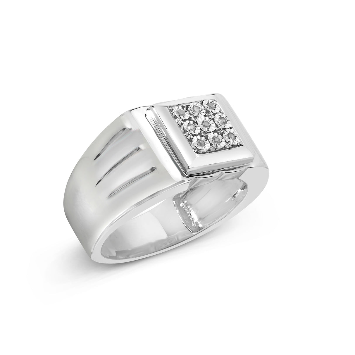 .925 Sterling Silver Diamond Accent Miracle-Set 9 Stone Ridged Band Gentlemen's Fashion Ring (I-J Color, I3 Clarity) - Size 10