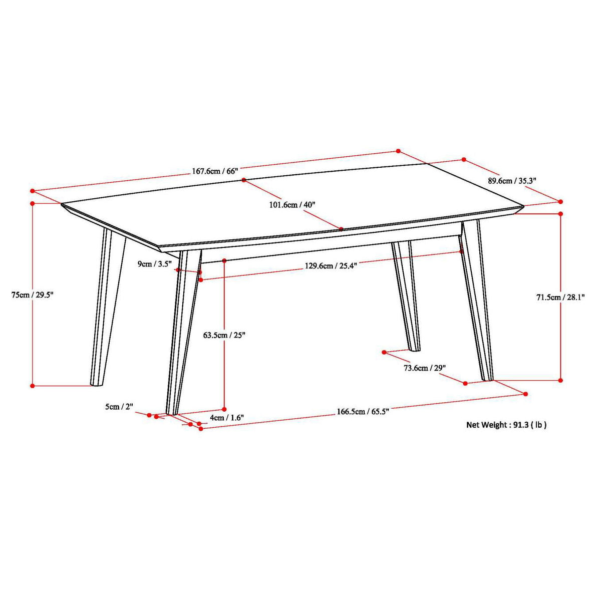 Rectangular Dining Table with Durable Solid Rubberwood Construction - Brown