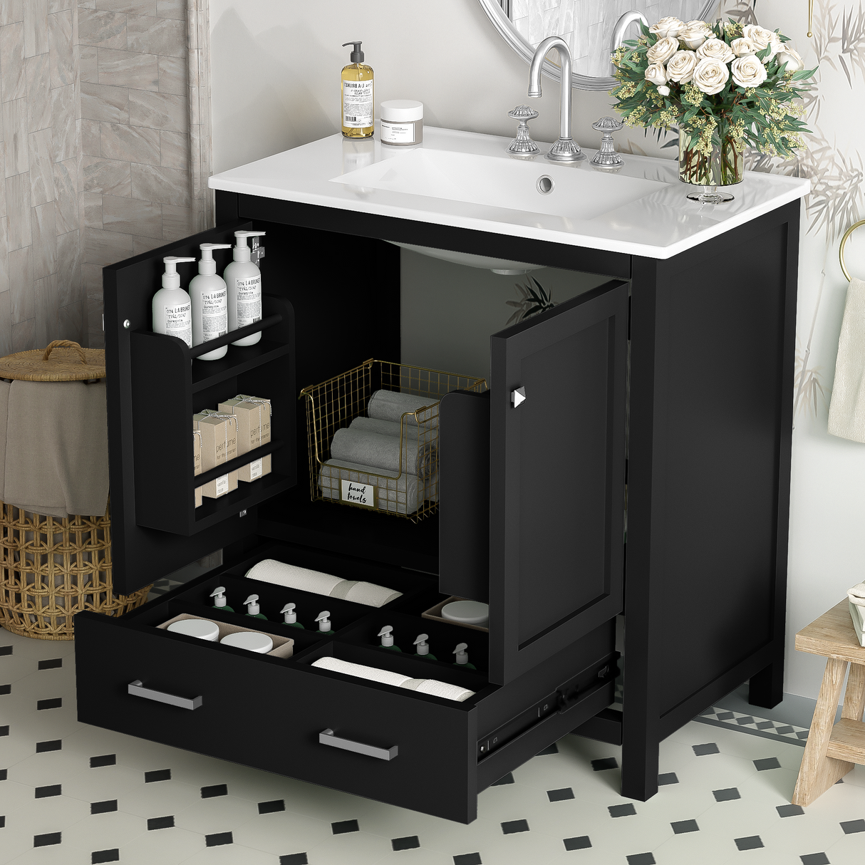30" Blue Bathroom Vanity with Single Sink