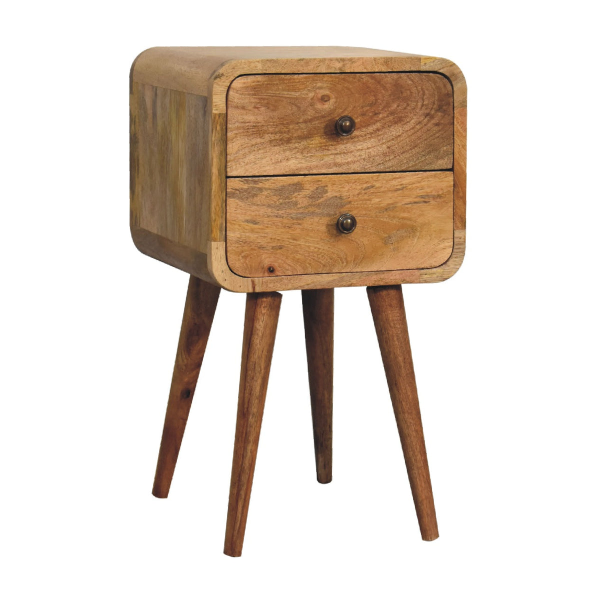 Solid Wood Mini Curved Nightstand, 2-Drawers, Oak-ish