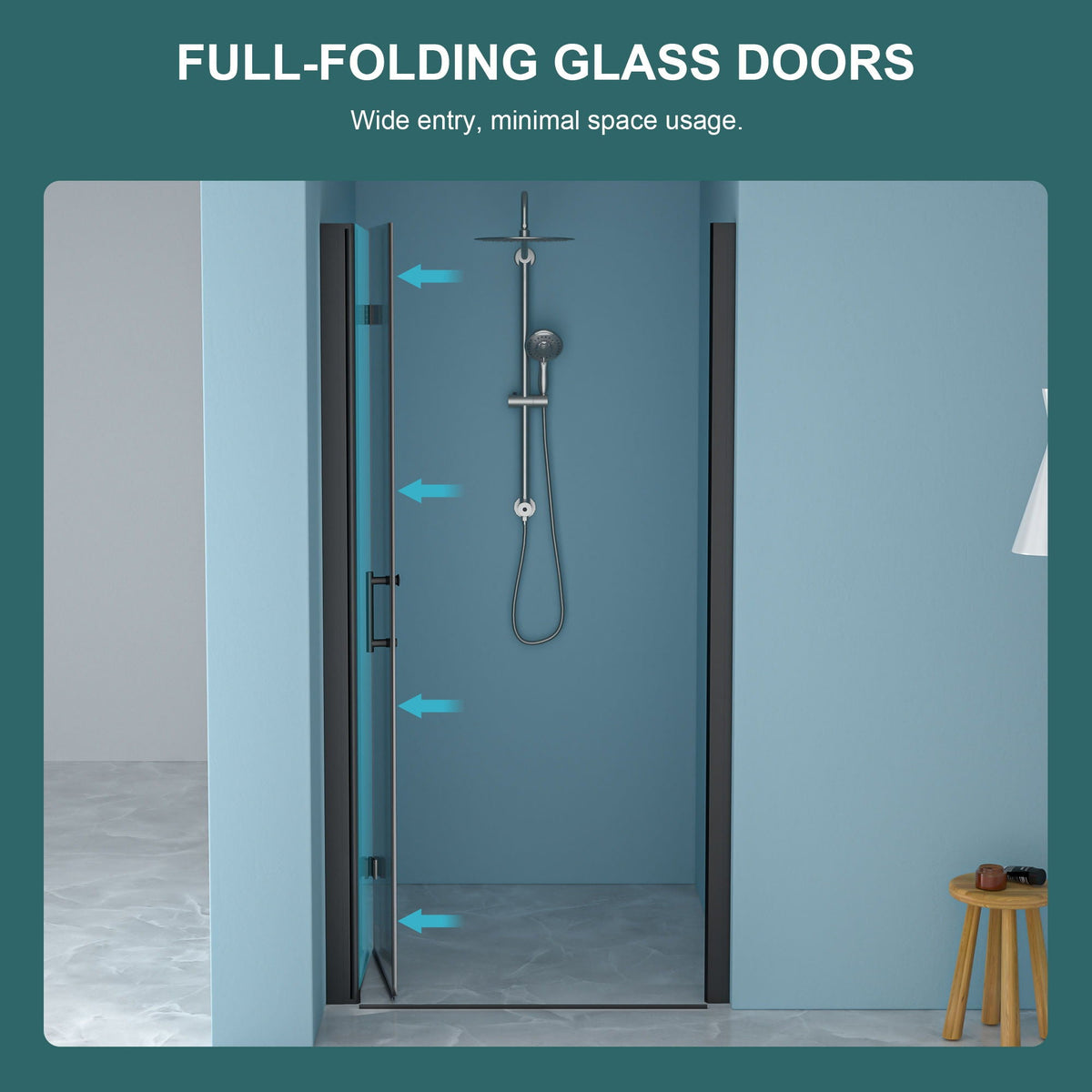 Fold Frameless Shower Door With Tempered Glass