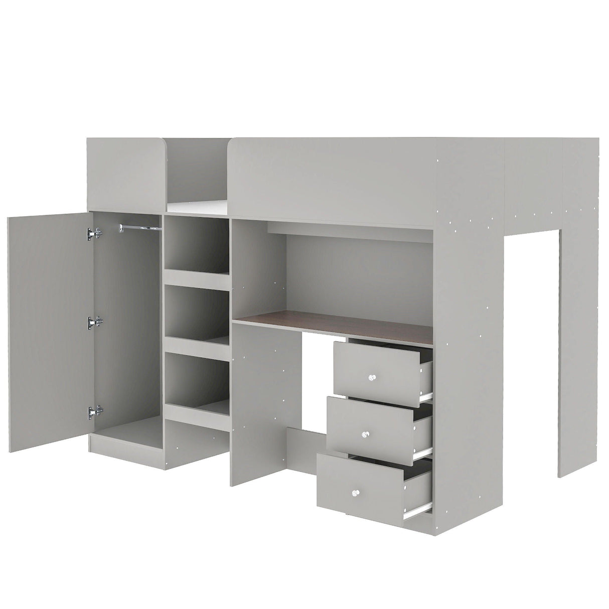 Loft Bed With Built In Wardrobe, Desk, Shelves, And Drawers
