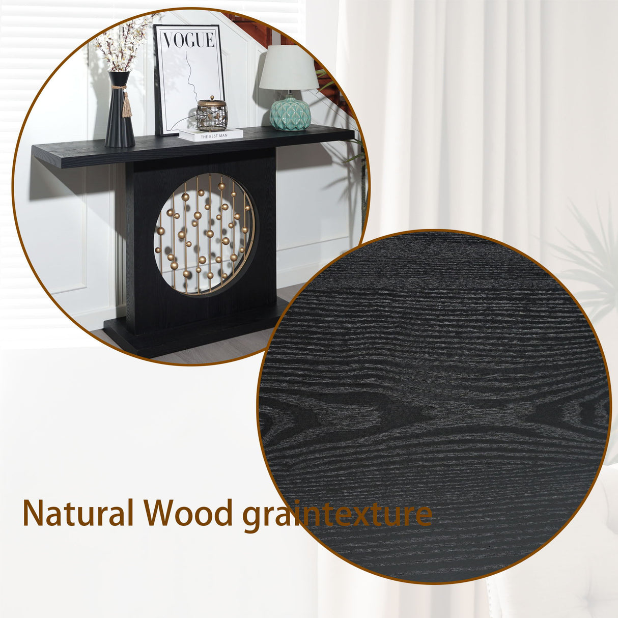 Console Table With Circular Art Decor For Living Room - Multi