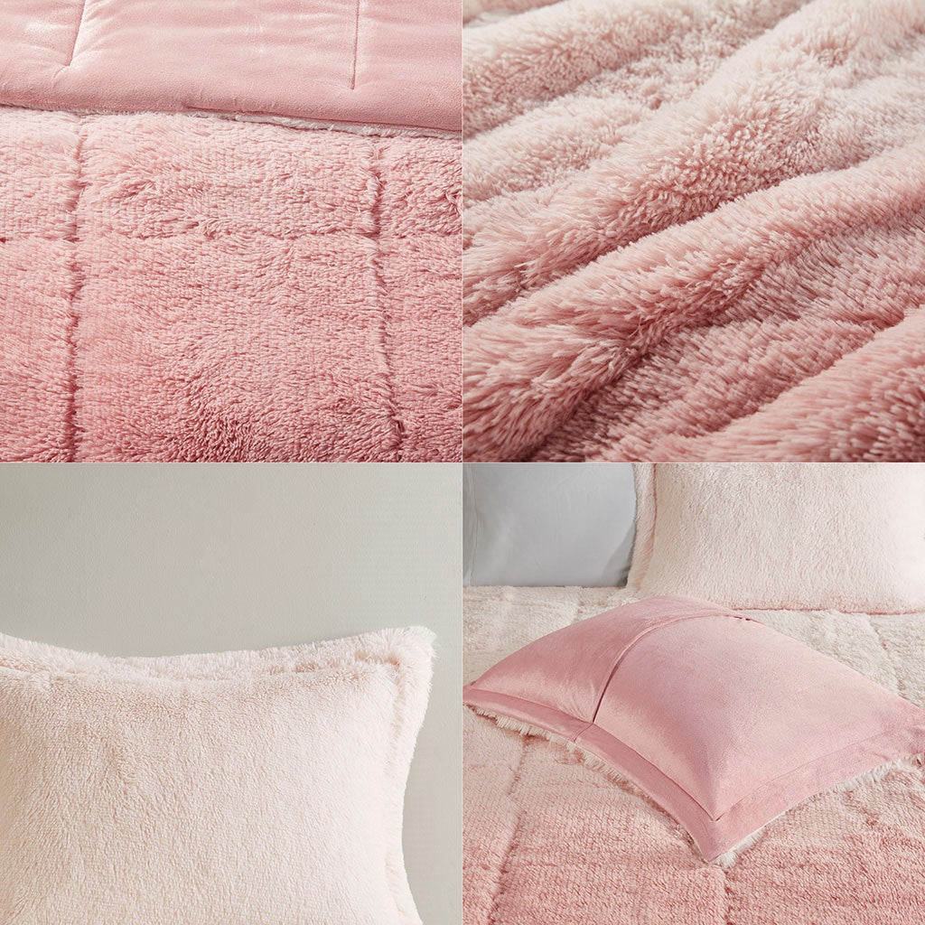 King/Cal King Ombre Shaggy Long Fur Comforter Mini Set