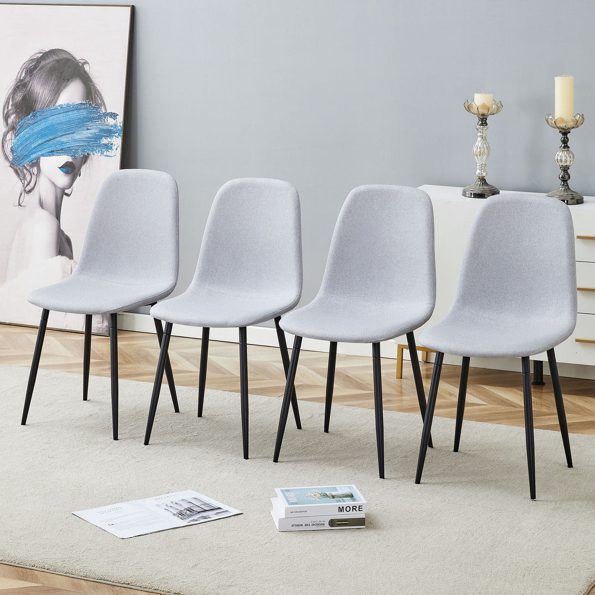 Modern Medieval Style Cushioned Side Chairs Set With Metal Legs For Kitchens