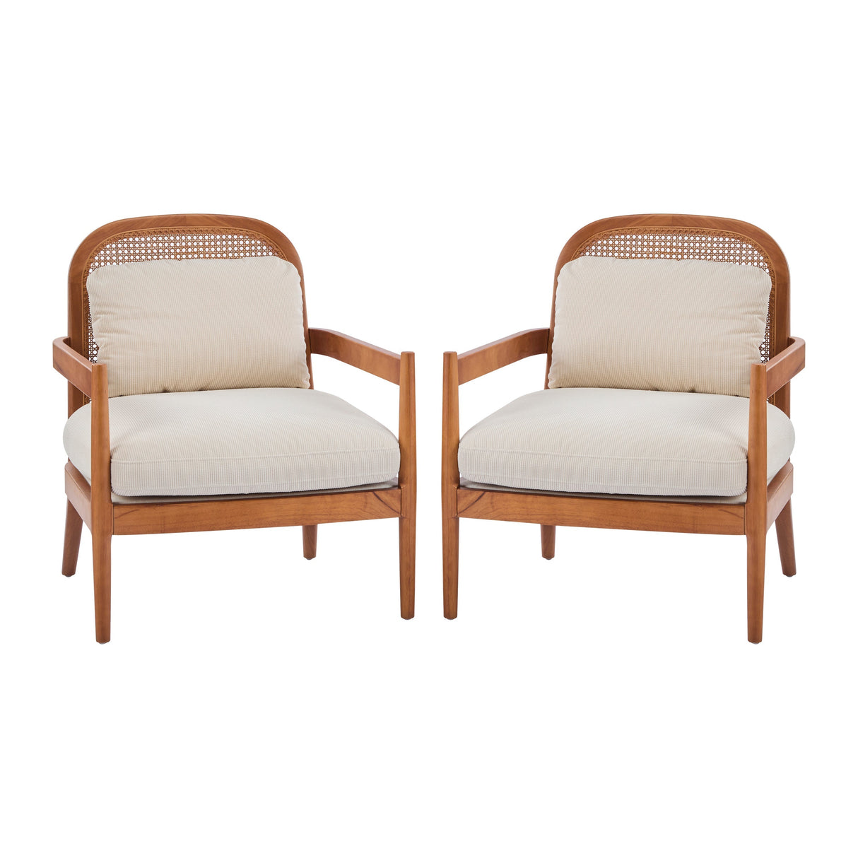 Elliston Rattan Backrest Solid Wood Accent Chair with Cushions - Set of 2