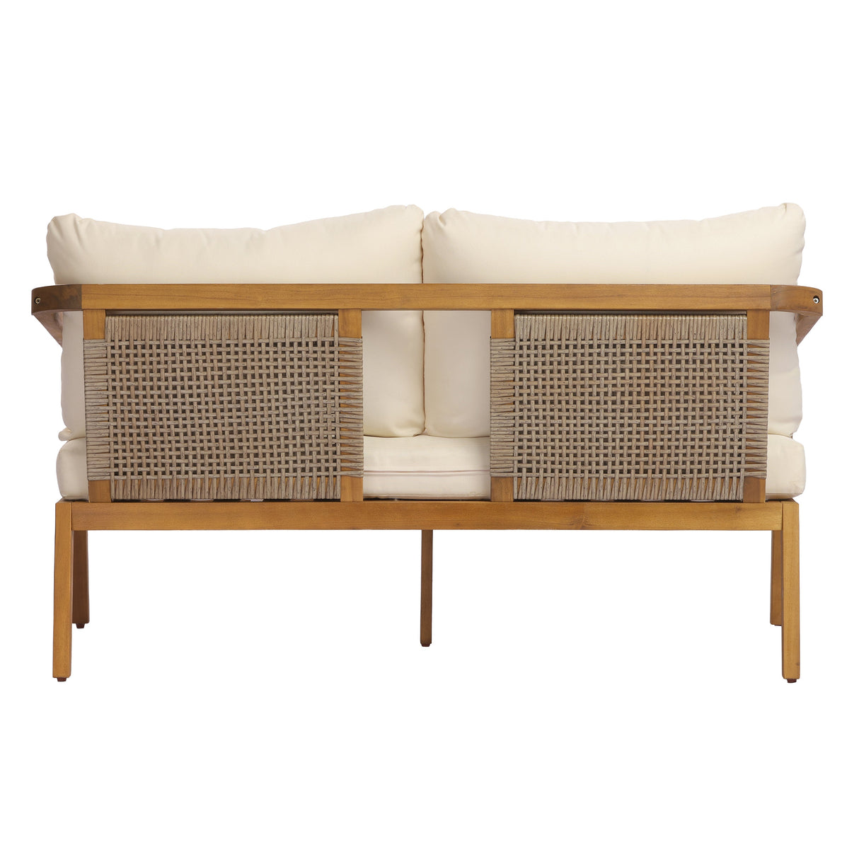 2-Piece Outdoor Loveseat & Coffee Table Set Acacia Wood Frame with PE Wicker Back & Water-Resistant Cushions