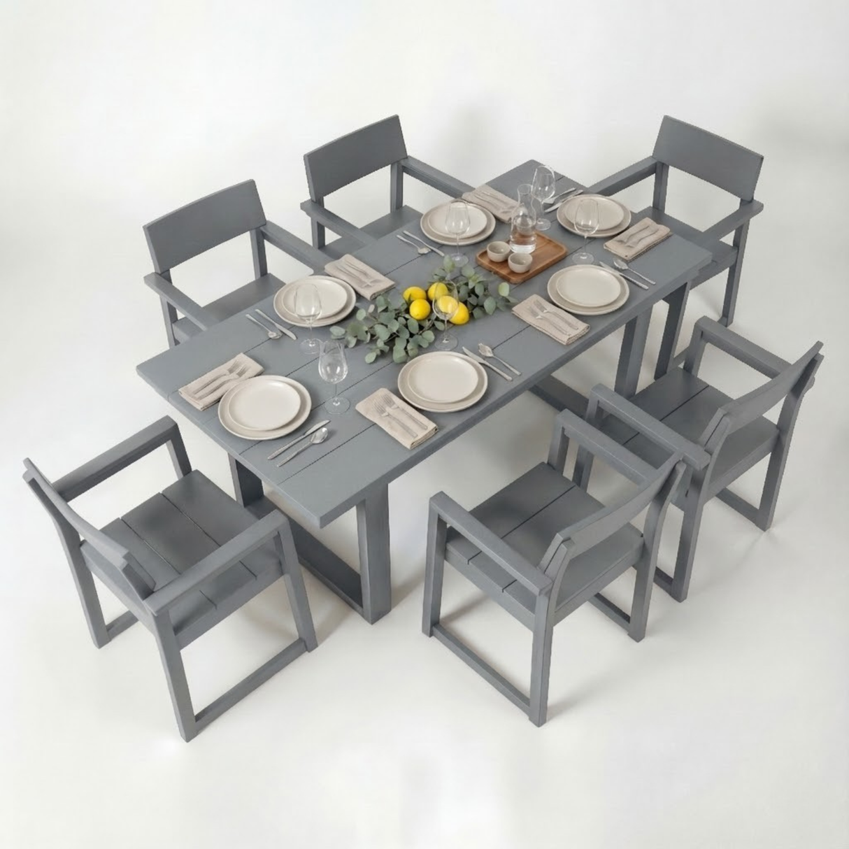 7-Piece HDPE Outdoor Dining Set for 6 – Weather-Resistant Patio Table with Umbrella Hole (Grey)