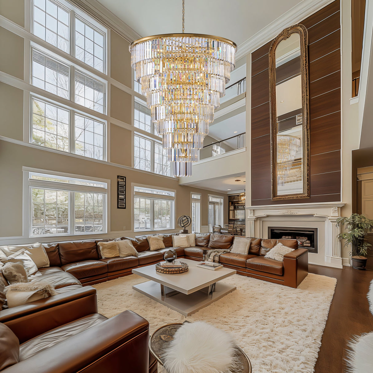 48-Inch Gold Tiered Crystal Tube Chandelier