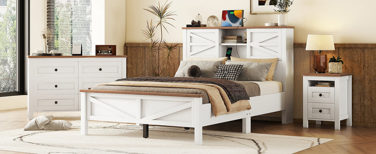 3-Piece Full Size Farmhouse Platform Bed Set with Storage