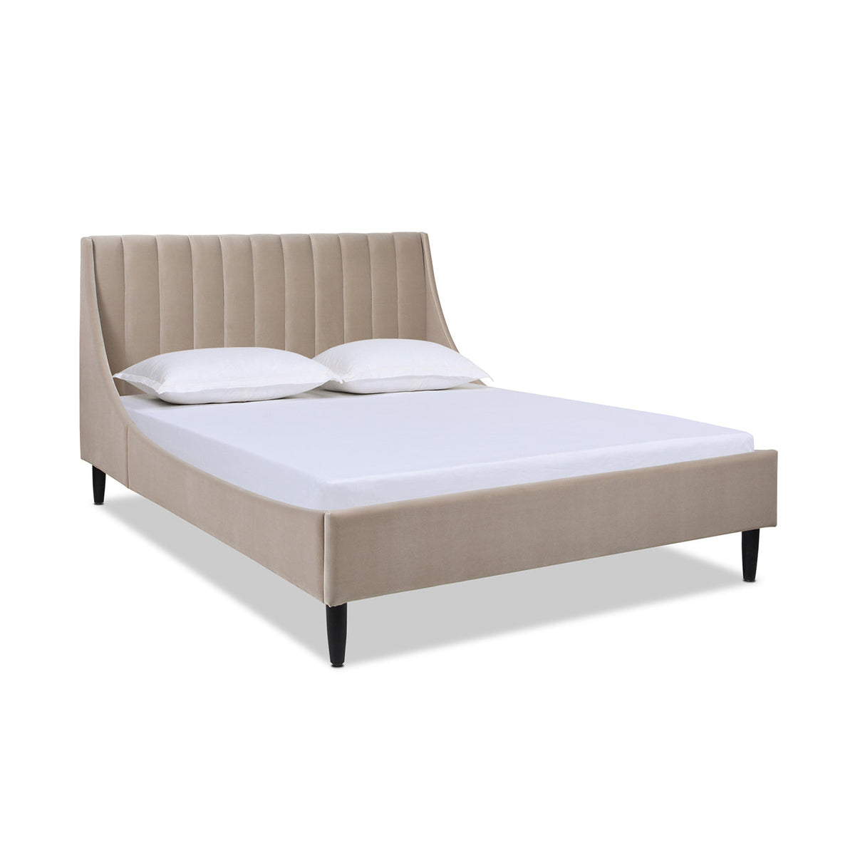 Aspen Vertical Tufted Modern Headboard Platform Bed Set, Queen, Mink Beige Performance Velvet