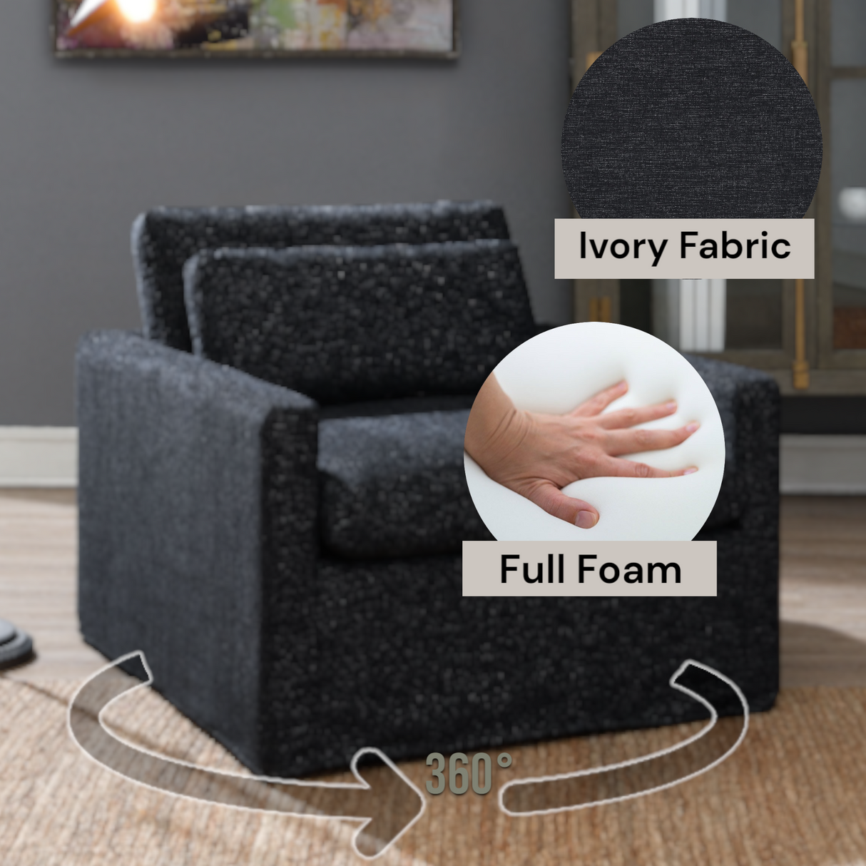 Frederick Dark Gray Fabric Swivel Chair w/Pillow