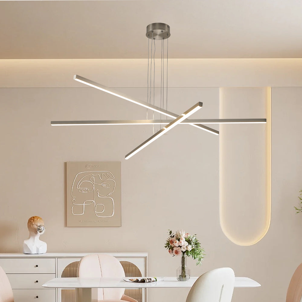 48' Modern LED Chandelier - Geometric 3-Arm DesignAdjustable HangingSleek Metal Finish for Dining RoomLiving Room & Office