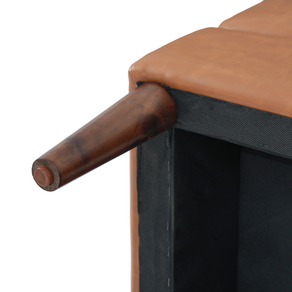 Upholstered PU Leather Ottoman, Solid Wooden Legs