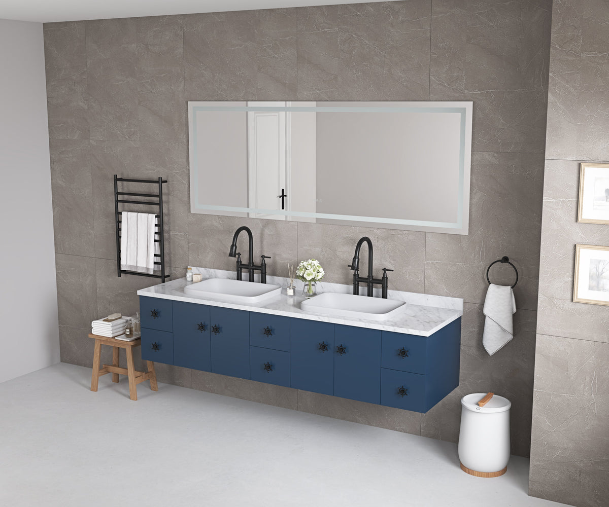72" LED Bathroom Mirror with Dimmable Anti-Fog Lighting - Aluminum & Glass