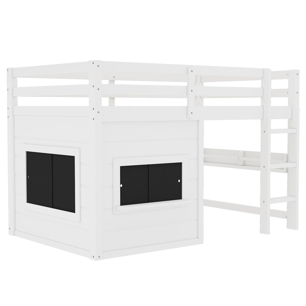 Twin Size Loft Bed With Sliding Chalkboard & Bookshelf