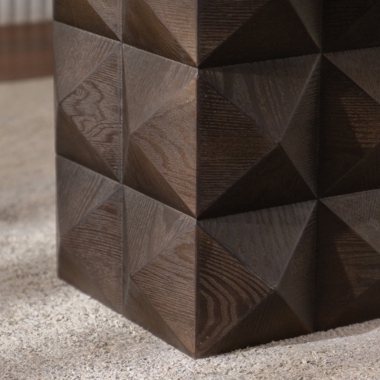 Retro Wooden Side Table with 3D Embossed Design