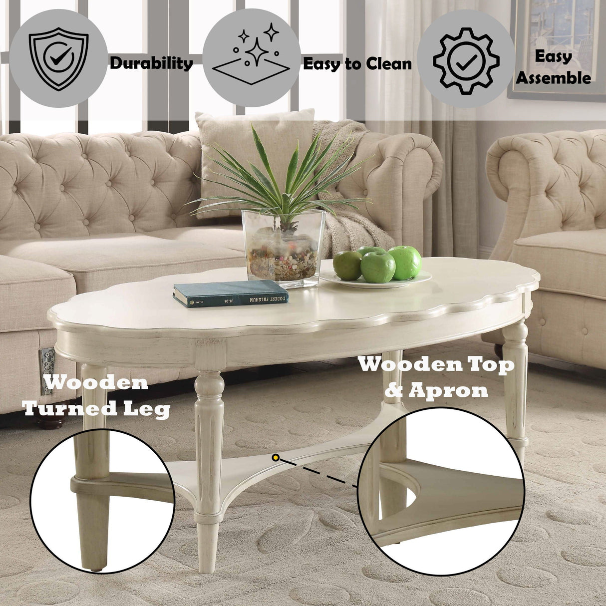 Fordon French Antique Coffee Table - Ivory