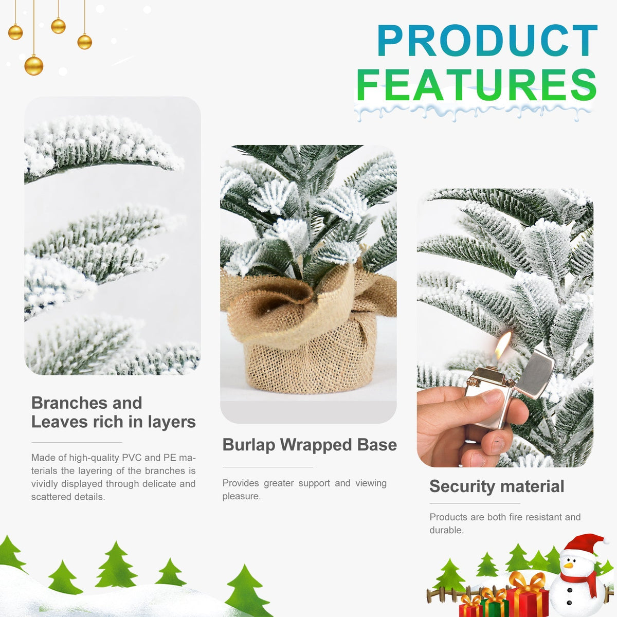50CM Flocked Tabletop Christmas Tree with Realistic Flocked Branches - Green