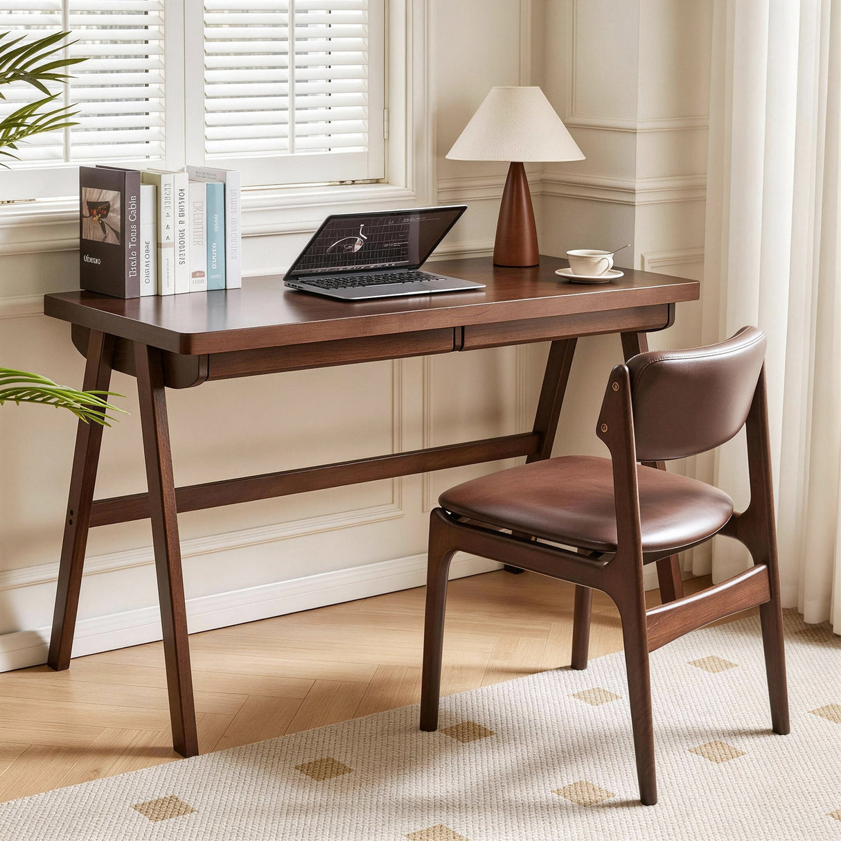 100% Solid Rubber Wood Computer Desk, Retro