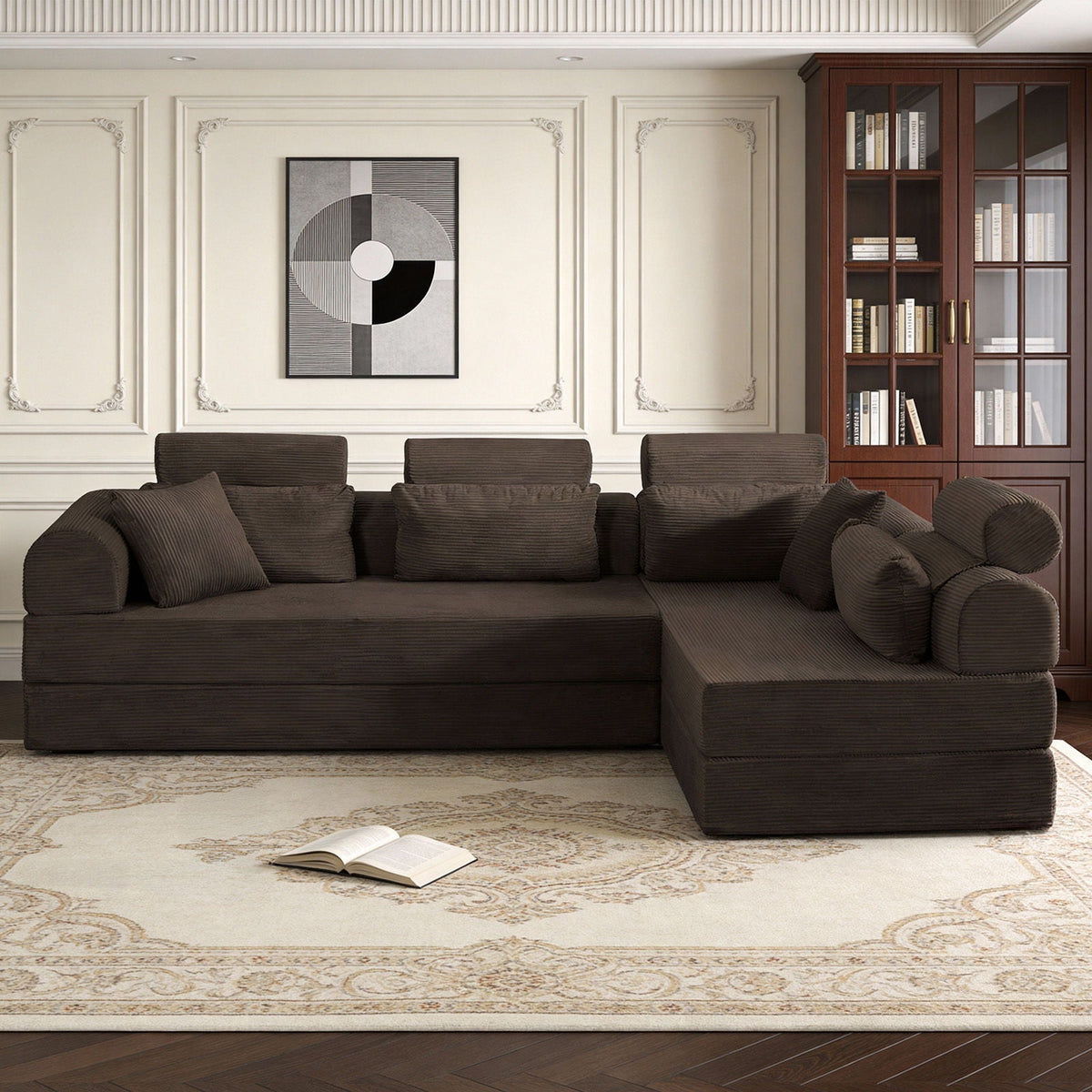 Modern L-Shape Modular Sectional Sofa, Compressed Design