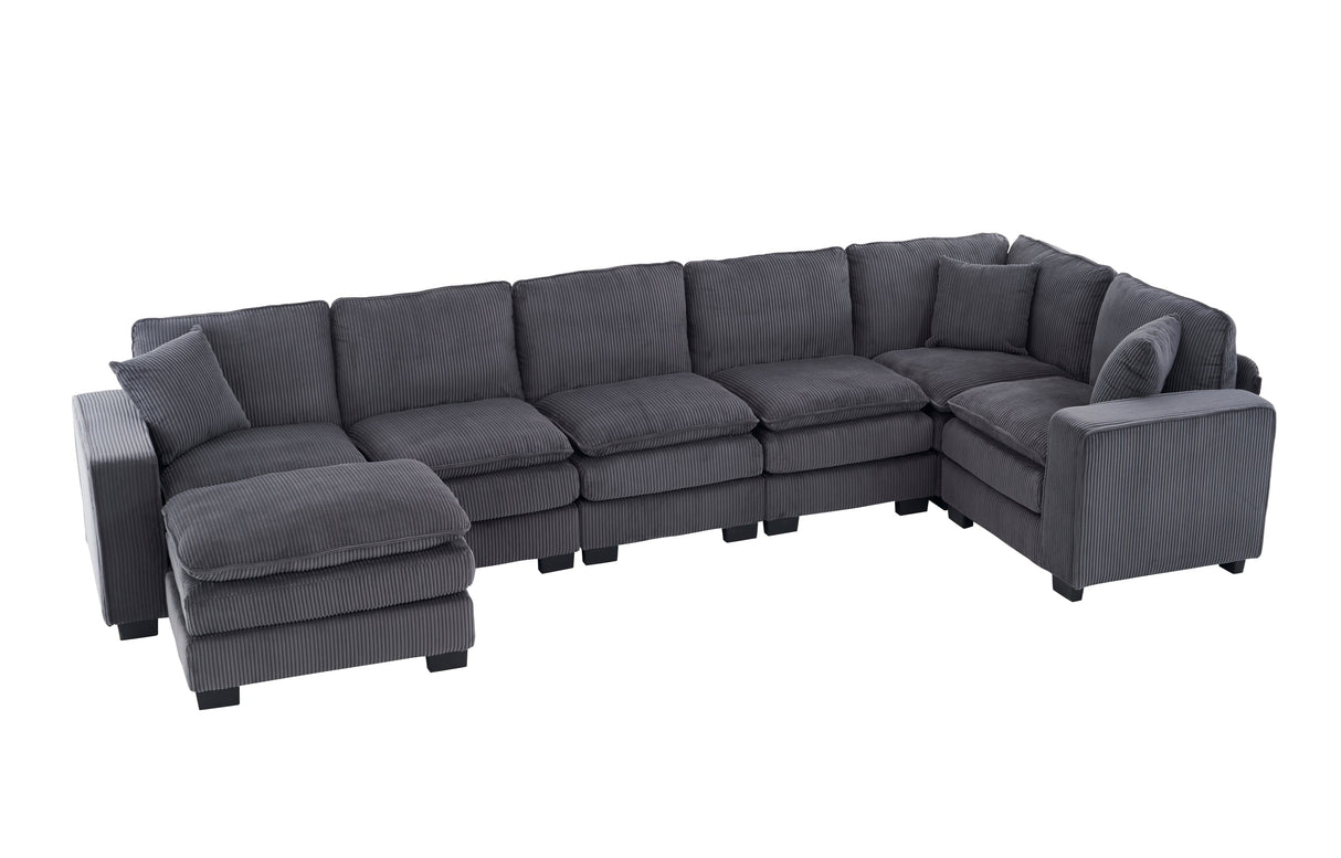 Modern U Shaped 6-Seat Sectional Sofa Couch with Ottoman