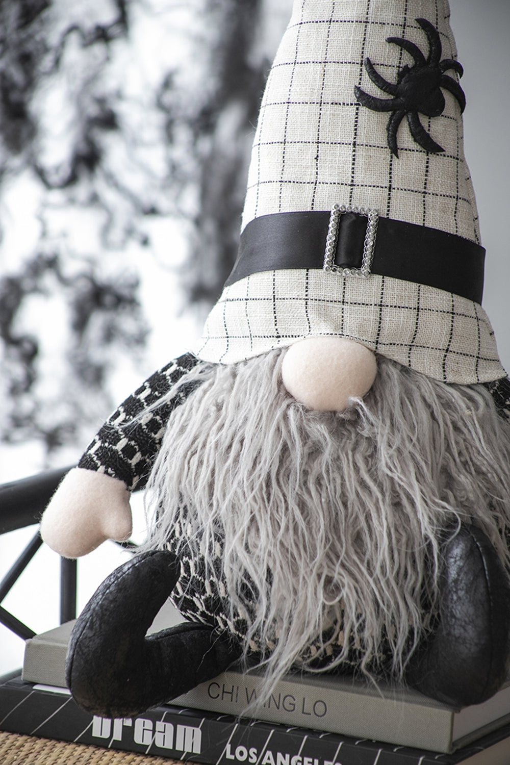 23.5" Halloween Gnome – Fabric Sitting Decor with White Hat & Spider Accent