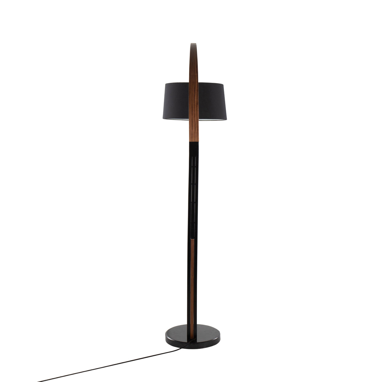 Noah Mid-Century Modern Floor Lamp with Walnut Wood Frame and Marble Base