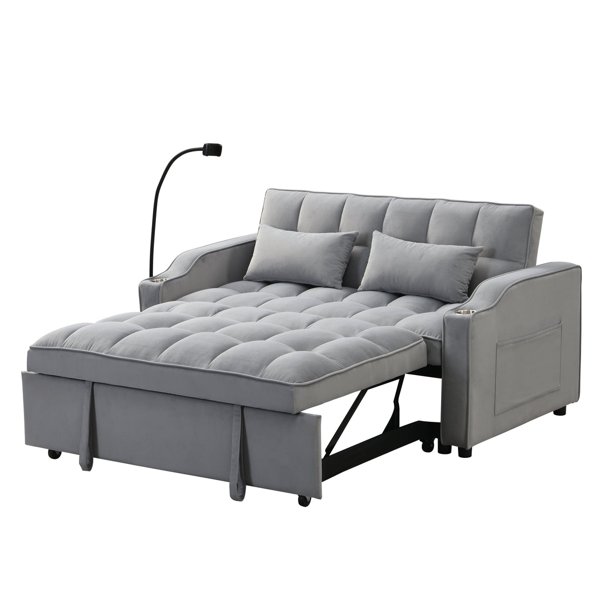 Modern Velvet Loveseat Futon Sofa Couch with Pullout Bed