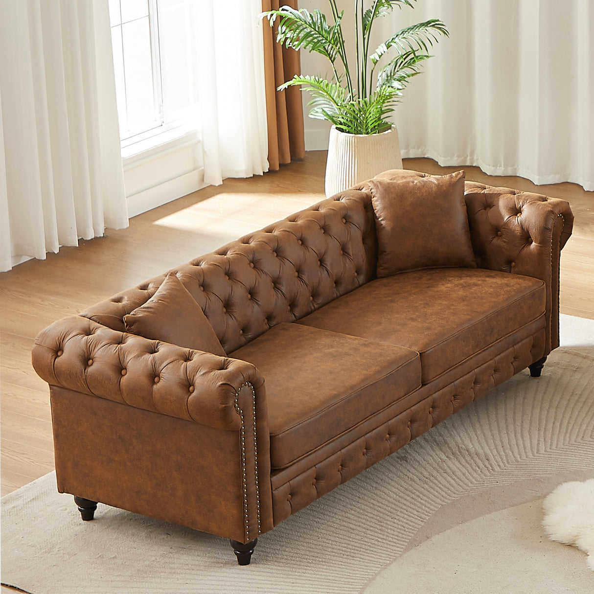 Tech Fabric Chesterfield Sofa with Rolled Arms - 3 Seater